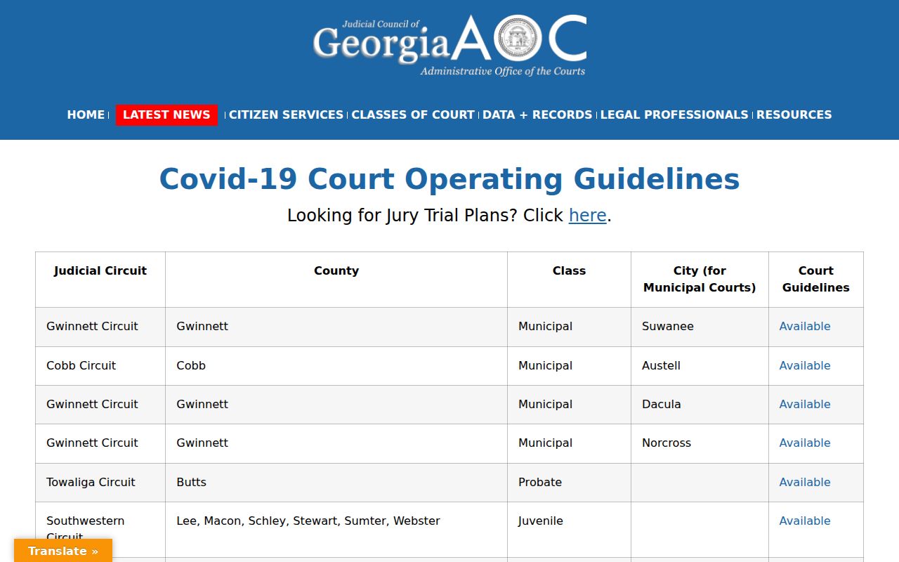 Dooly County courts listed in state operating guidance