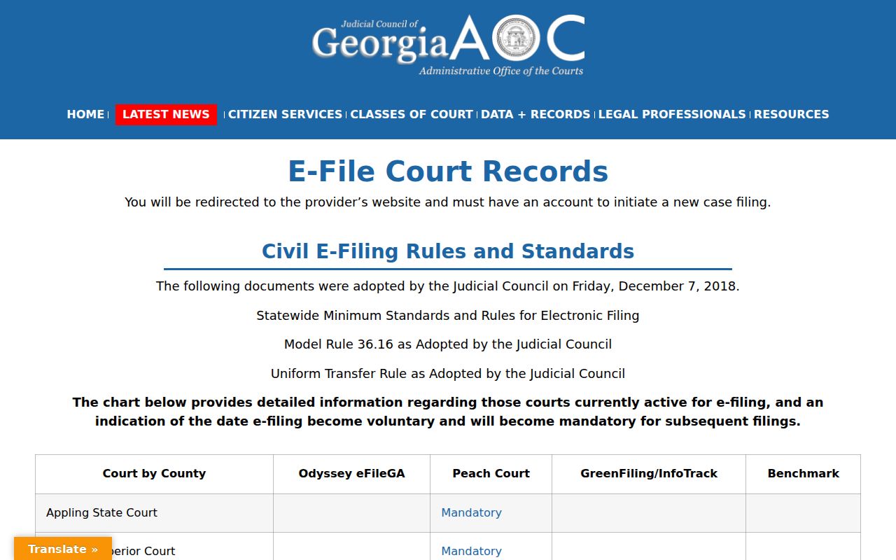 Dooly County Superior Court PeachCourt provider chart