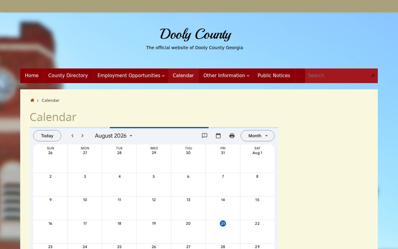 Dooly County public calendar that is not a court docket